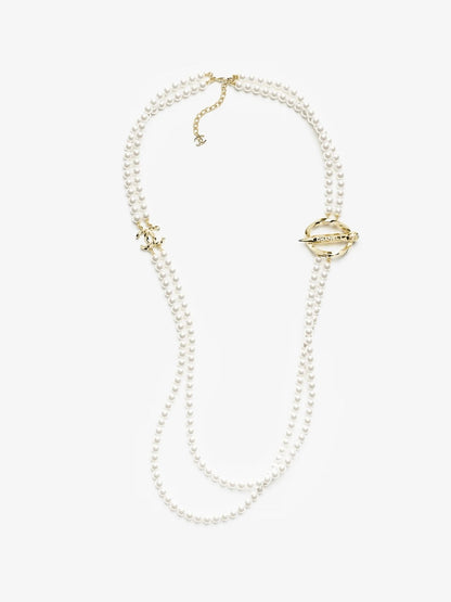 [⭐Hinora Jewelry]25K Pencil Double C Double-Layer Pearl Sweater Chain