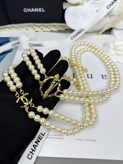 [⭐Hinora Jewelry]25K Pencil Double C Double-Layer Pearl Sweater Chain
