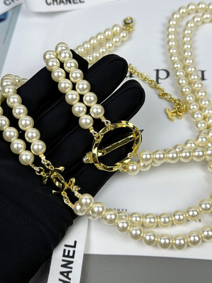 [⭐Hinora Jewelry]25K Pencil Double C Double-Layer Pearl Sweater Chain
