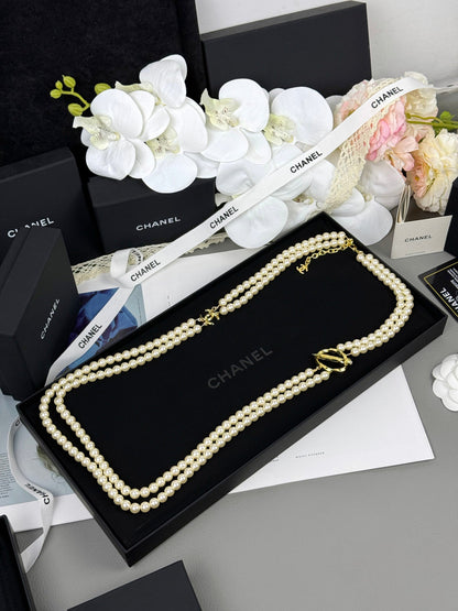 [⭐Hinora Jewelry]25K Pencil Double C Double-Layer Pearl Sweater Chain