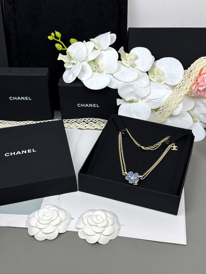 [⭐Hinora Jewelry]New Blue Floral Double-Layer Necklace