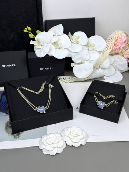 [⭐Hinora Jewelry]New Blue Floral Double-Layer Necklace