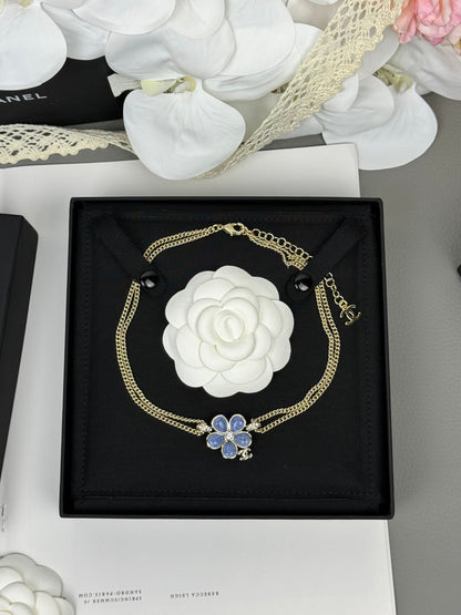[⭐Hinora Jewelry]New Blue Floral Double-Layer Necklace
