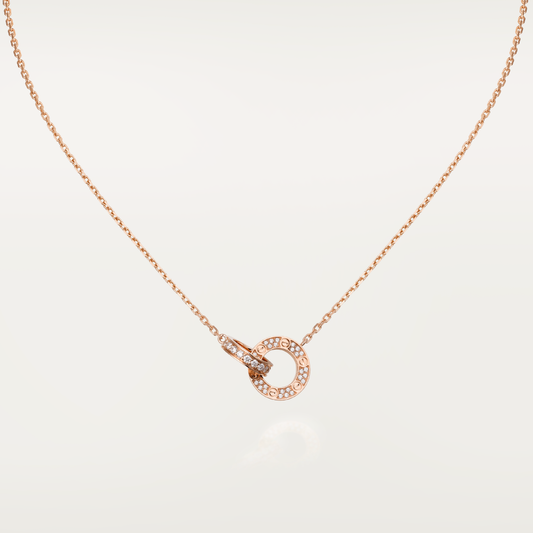 [⭐Hinora Jewelry]LOVE 7.6MM NECKLACE ROSE GOLD AND SILVER  FULL DIAMOND