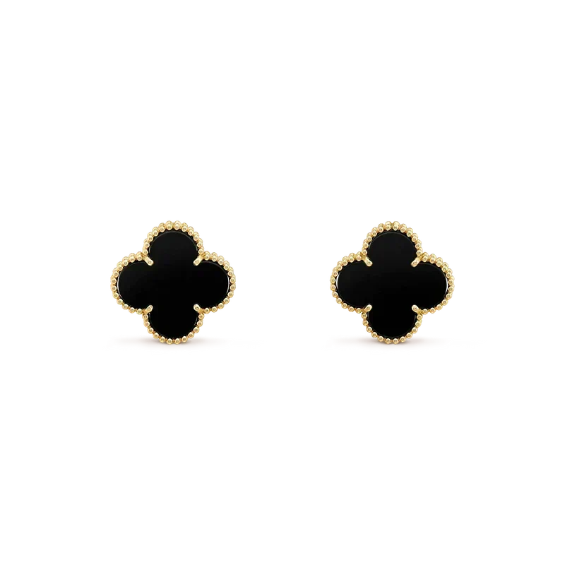 [⭐Hinora Jewelry]CLOVER MEDIUM 1 MOTIFS  ONYX STUD EARRINGS