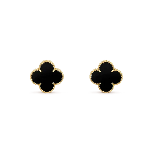 [⭐Hinora Jewelry]CLOVER MEDIUM 1 MOTIFS  ONYX STUD EARRINGS