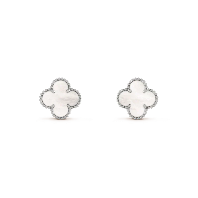 [⭐Hinora Jewelry]CLOVER MEDIUM 1 MOTIFS  WHITE MOP EARRINGS SILVER