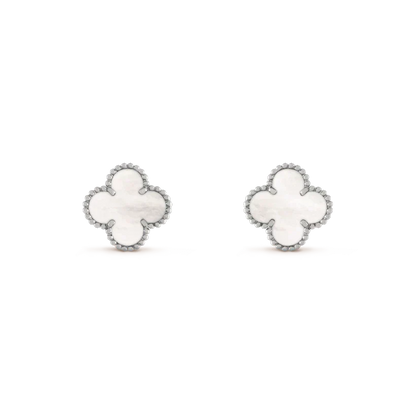 [⭐Hinora Jewelry]CLOVER MEDIUM 1 MOTIFS  WHITE MOP EARRINGS SILVER