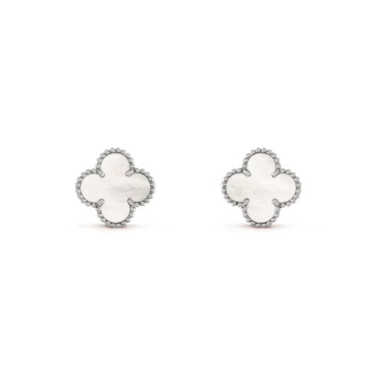 [⭐Hinora Jewelry]CLOVER MEDIUM 1 MOTIFS  WHITE MOP EARRINGS SILVER