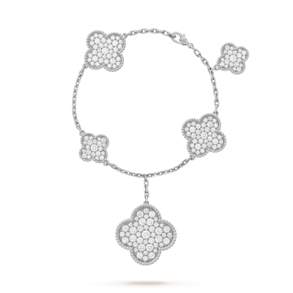 [⭐Hinora Jewelry]CLOVER 6 MOTIFS SILVER DIAMOND BRACELET