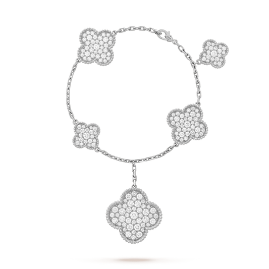 [⭐Hinora Jewelry]CLOVER 6 MOTIFS SILVER DIAMOND BRACELET