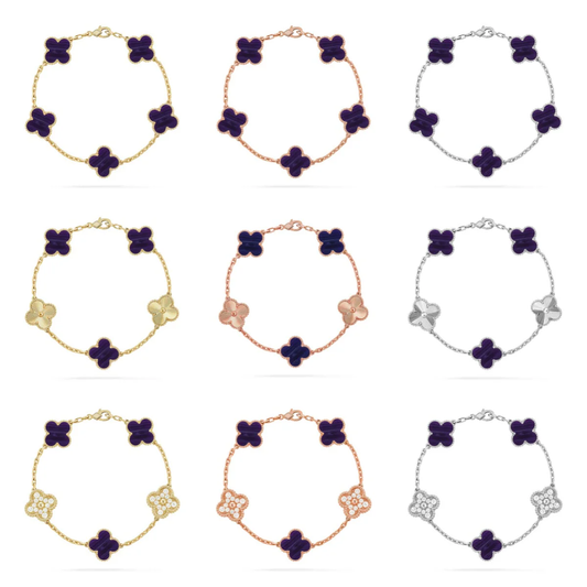 [⭐Hinora Jewelry]CLOVER 5 MOTIF PURPLE STRIPES BRACELET COLLECTION