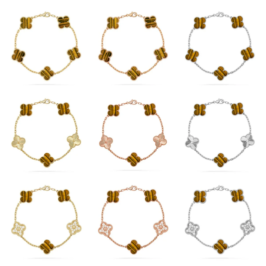 [⭐Hinora Jewelry] CLOVER 5 MOTIFS TIGER EYE BRACELET COLLECTION