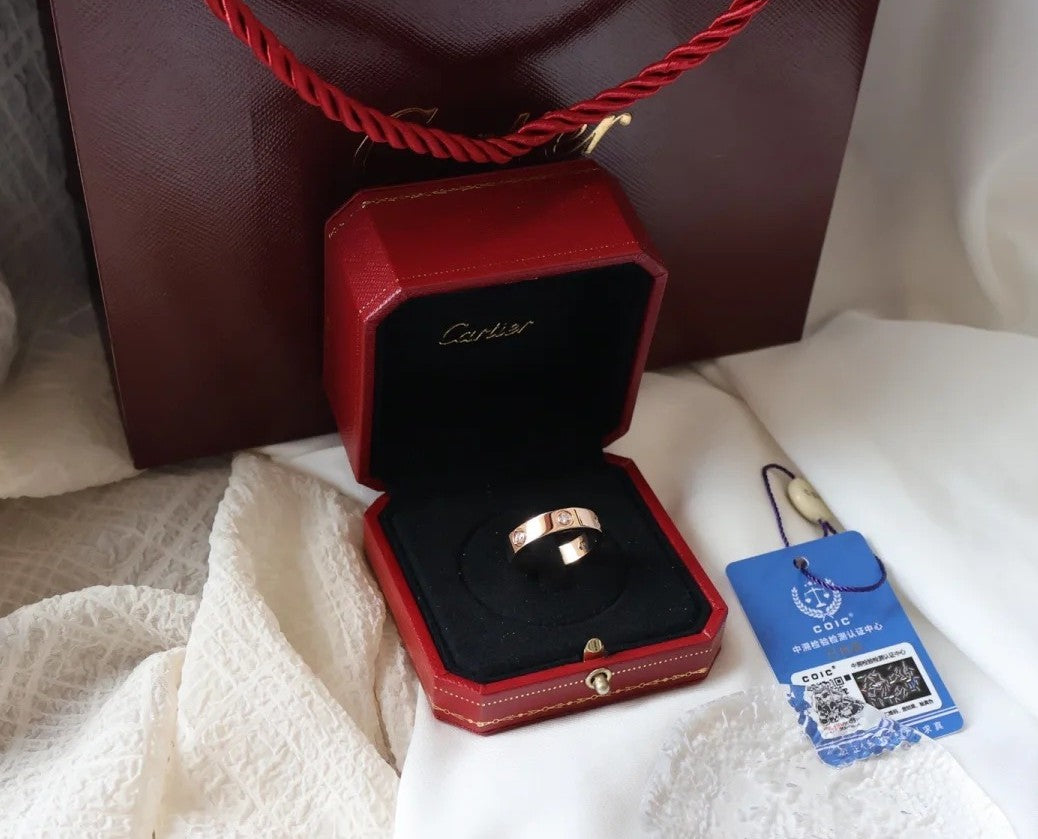 [⭐Hinora Jewelry]LOVE RING 5.5MM 6 DIAMONDS PINK GOLD