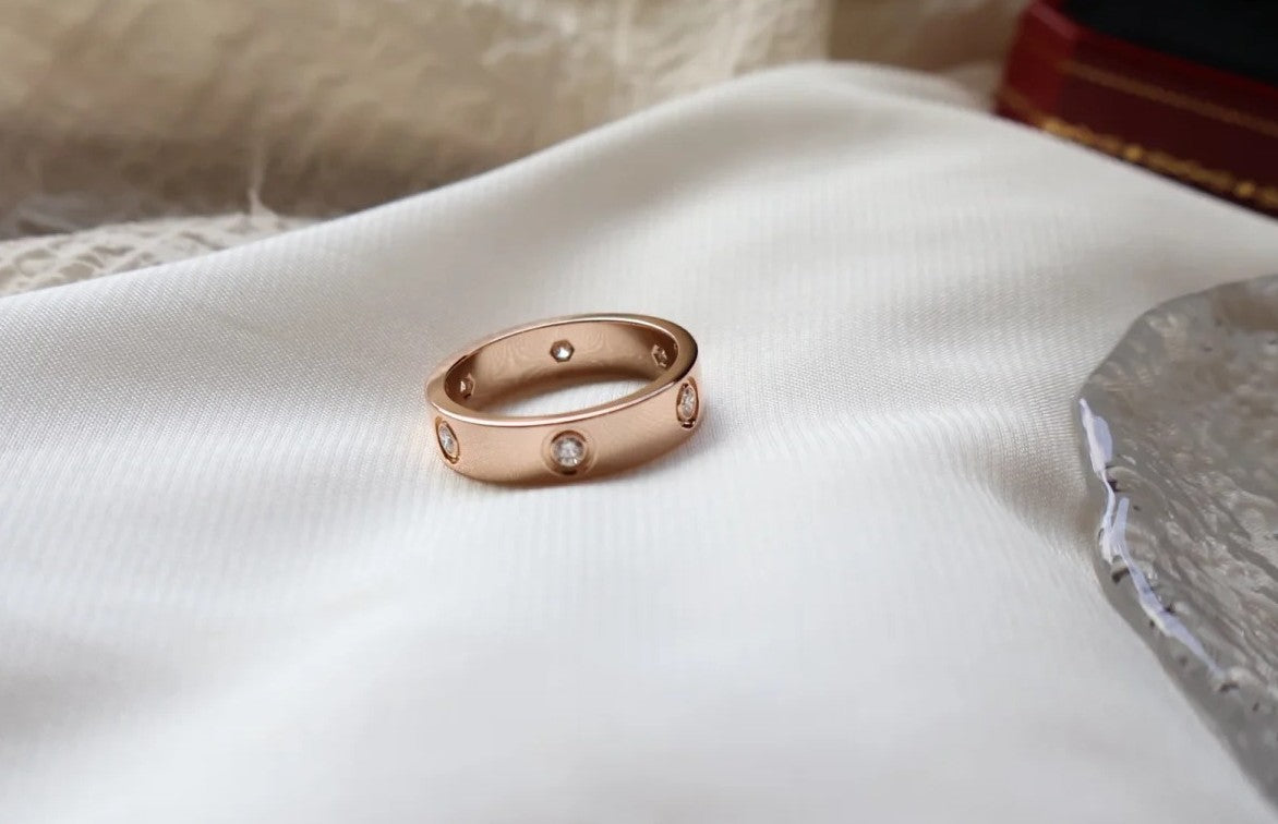 [⭐Hinora Jewelry]LOVE RING 5.5MM 6 DIAMONDS PINK GOLD