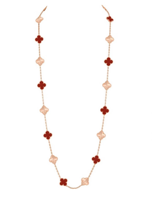 [⭐Hinora Jewelry]CLOVER 20 MOTIFS LASER CARNELIAN NECKLACE