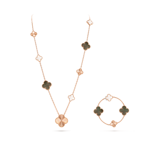 [⭐Hinora Jewelry]DETACHABLE CLOVER 15(11+4) FLOWER SILVER NECKLACE SET