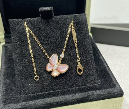 [⭐Hinora Jewelry]BUTTERFLY PINK MOTHER-OF-PEARL DIAMOND NECKLACE