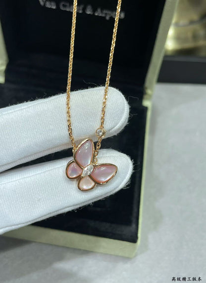 [⭐Hinora Jewelry]BUTTERFLY PINK MOTHER-OF-PEARL DIAMOND NECKLACE