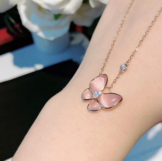 [⭐Hinora Jewelry]BUTTERFLY PINK MOTHER-OF-PEARL DIAMOND NECKLACE