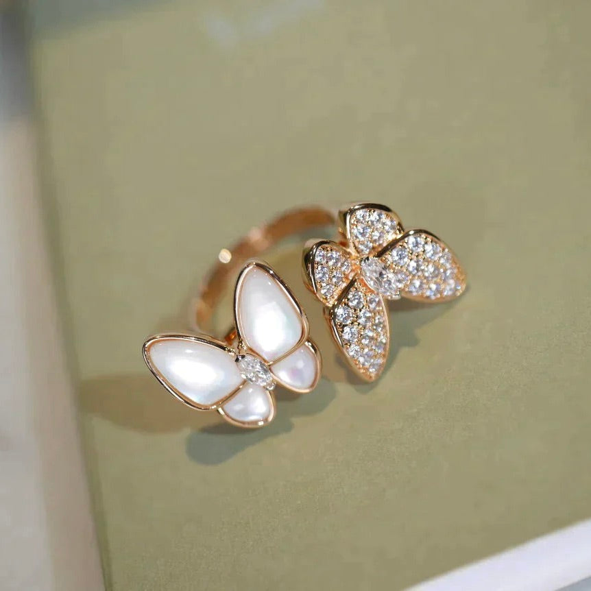 [⭐Hinora Jewelry]TWIN BUTTERFLY DIAMOND MOP RING
