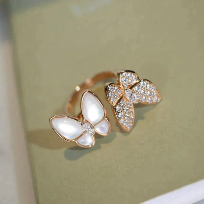 [⭐Hinora Jewelry]TWIN BUTTERFLY DIAMOND MOP RING