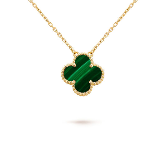 [⭐Hinora Jewelry]CLOVER 15MM MALACHITE SINGLE FLOWER  NECKLACE