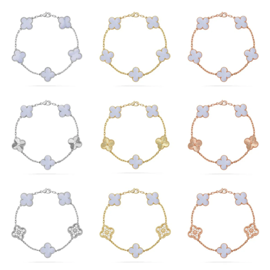 [⭐Hinora Jewelry] CLOVER 5 MOTIF PURPLE CHALCEDONY BRACELET COLLECTION