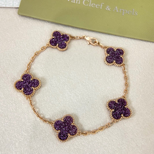 [⭐Hinora Jewelry]NEW PURPLE SAND-GOLD FOUR-LEAF CLOVER 5-FLOWER BRACELET