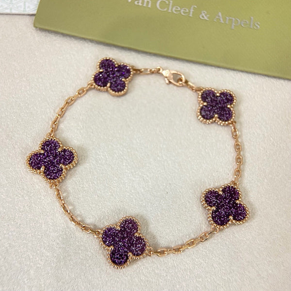 [⭐Hinora Jewelry]NEW PURPLE SAND-GOLD FOUR-LEAF CLOVER 5-FLOWER BRACELET