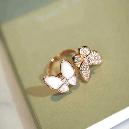 [⭐Hinora Jewelry]TWIN BUTTERFLY DIAMOND MOP RING