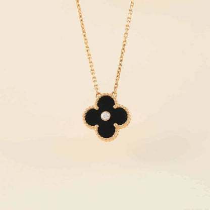 [⭐Hinora Jewelry]CLOVER 15MM DIAMOND ONYX NECKLACE