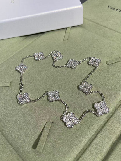 [⭐Hinora Jewelry]CLOVER 10 MOTIFS  FULL DIAMOND NECKLACE