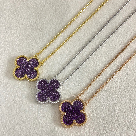 [⭐Hinora Jewelry]NEW 15MM PURPLE SAND-GOLD FOUR-LEAF CLOVER NECKLACE