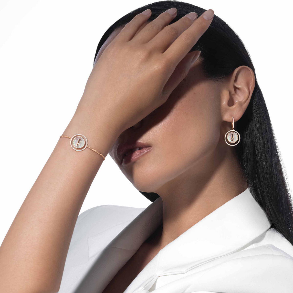 [⭐Hinora Jewelry]Demo MOVE WHITE MOTHER OF PEARL PINK GOLD DIAMOND BRACELET