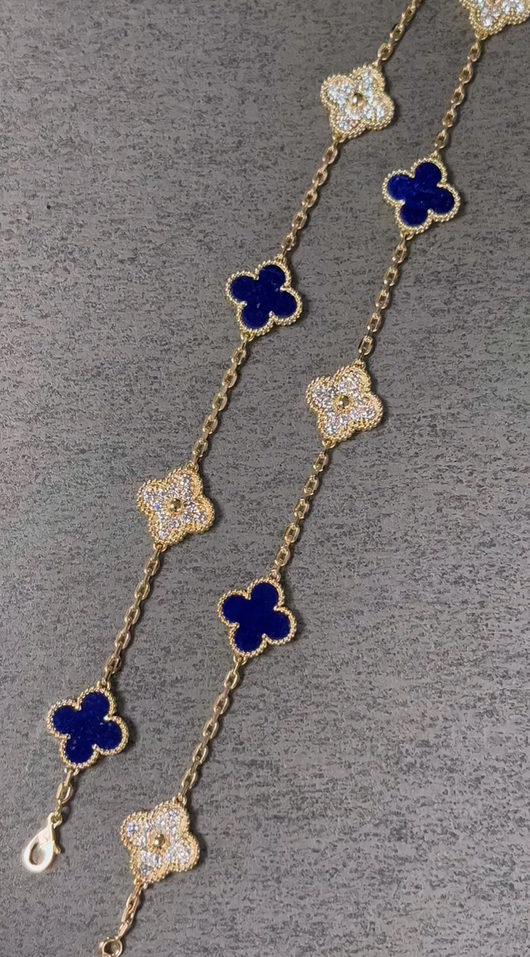 [⭐Hinora Jewelry]CLOVER 10 MOTIFS DIAMONDS SET IN LAPIS LAZULI