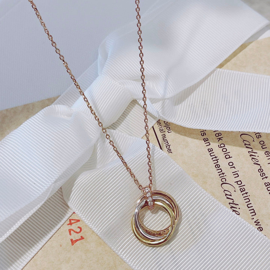 [⭐Hinora Jewelry]TRINITY NECKLACE GOLD  DIAMONDS