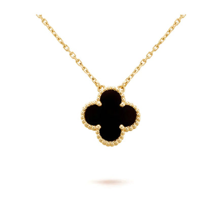[⭐Hinora Jewelry]CLOVER 15MM BLACK ONYX SINGLE FLOWER NECKLACE