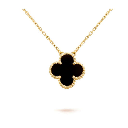 [⭐Hinora Jewelry]CLOVER 15MM BLACK ONYX SINGLE FLOWER NECKLACE