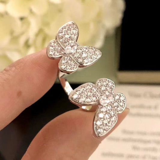 [⭐Hinora Jewelry]TWIN SILVER BUTTERFLY DIAMOND RING