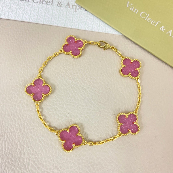 [⭐Hinora Jewelry]NEW BUBBLE PINK ENAMEL 5-FLOWER BRACELET