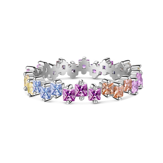 [Hinora Jewelry]Mixed Colorful Square Staggered Rings