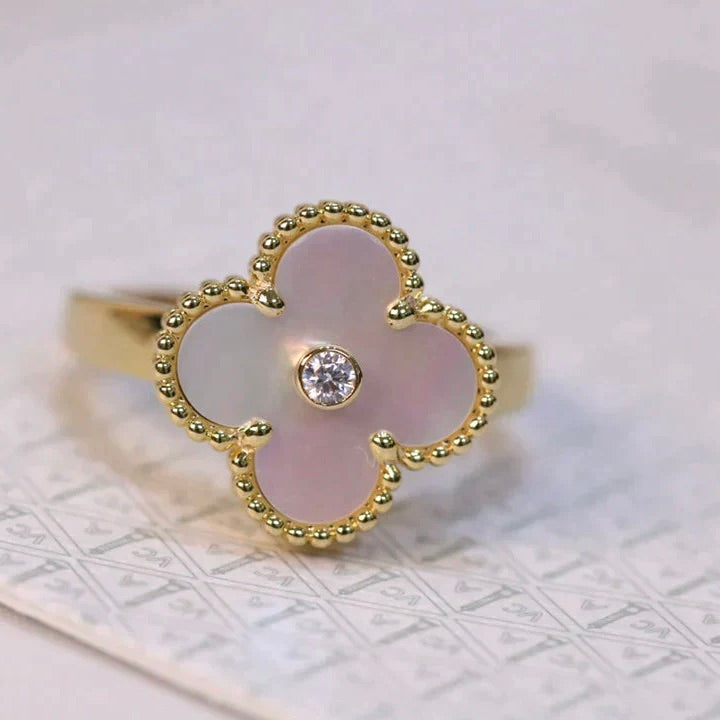 [⭐Hinora Jewelry]CLOVER PINK MOP RING GOLD DIAMOND