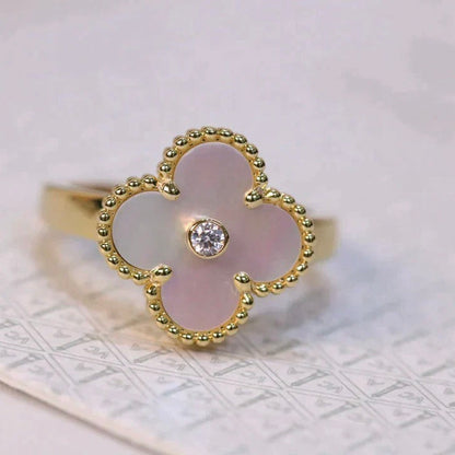 [⭐Hinora Jewelry]CLOVER PINK MOP RING GOLD DIAMOND