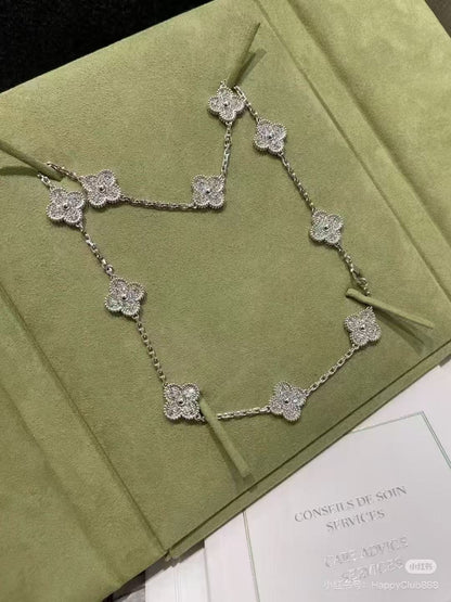 [⭐Hinora Jewelry]CLOVER 10 MOTIFS  FULL DIAMOND NECKLACE