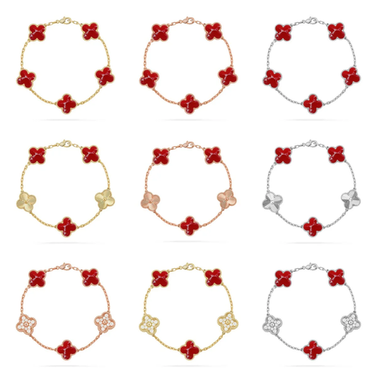 [⭐Hinora Jewelry]CLOVER 5 MOTIF RED PATTERN BRACELET COLLECTION