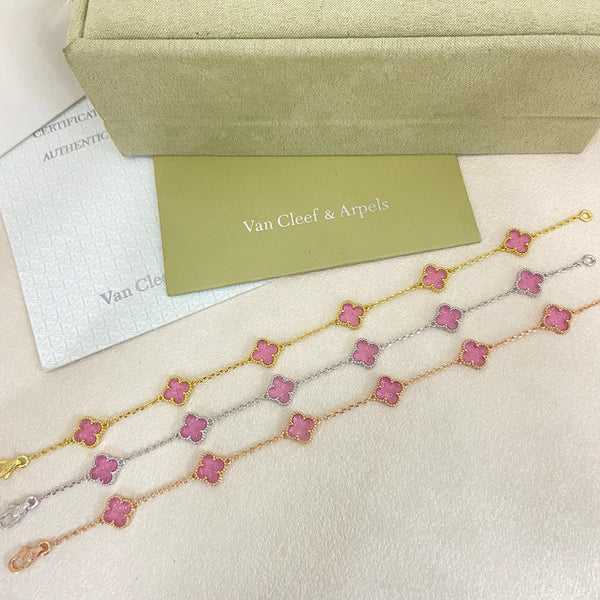 [⭐Hinora Jewelry]2026 NEW CLOVER 6 MOTIF BUBBLE PINK ENAMEL BRACELET
