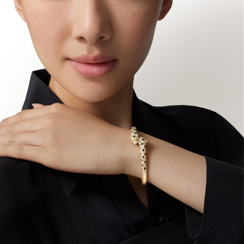 [⭐Hinora Jewelry]PANTHERE DOUBLE HEADED HALF DIAMOND OPEN BRACELET