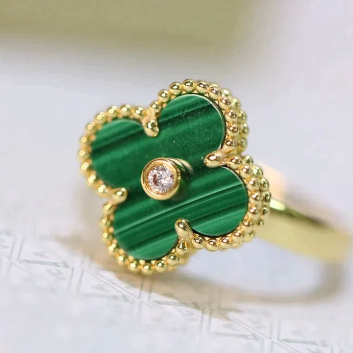 [⭐Hinora Jewelry]CLOVER MALACHITE RING GOLD DIAMOND