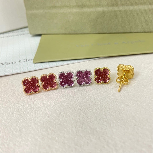 [⭐Hinora Jewelry]2026 NEW MINI CLOVER 1 MOTIF  BUBBLE PINK ENAMEL
